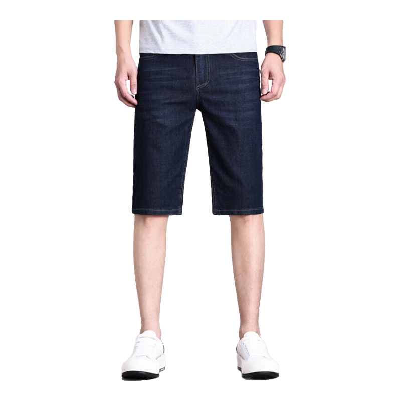 Jeanswest Men's Jeans, Summer Ice Silk Thin Loose-Fit Large Size Knee-Length Shorts, Casual Mid-Length Pants for Men, Dark Blue, Size 34