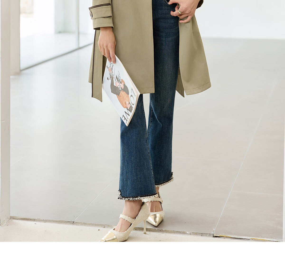 Chushen Spring And Autumn Double-Breasted Windbreaker for Women, Mid-Length, Elegant Classic H-Type Waist-Cinching Slimming Coat S51D003 23