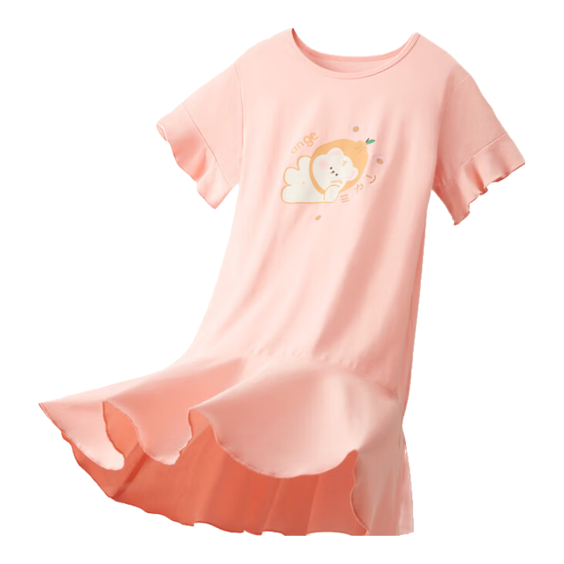 Hengyuanxiang Girls' Nightgown, Children's Pajama Dress, Pure Cotton, Thin Summer Style, Short-Sleeved Home Wear for Girls, 5A Antibacterial