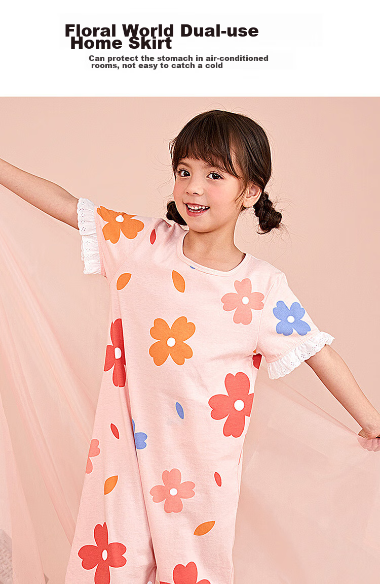 Dingguagua Top-Notch Girls' Cotton Short-Sleeve Nightgown, Summer Sleepwear for Older Children, Sweet Style One, Size 150 4