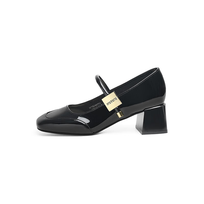 RED DRAGONFLY Mary Jane Shoes, Elegant French-Style Leather Shoes for Spring And Autumn, Chunky Heel Women's Pumps, WTB24677, Black, Size 39