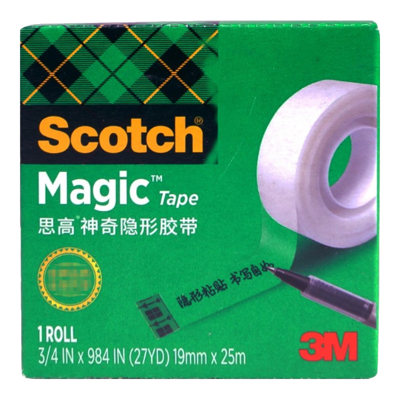 3M Scotch Invisible Tape, Frosted Transparent Magic Error Correction Tape, Traceless Invisible, Can Stick to Errors, Office Supplies, 810-CQ25, 19mm×25m, 1 Pack