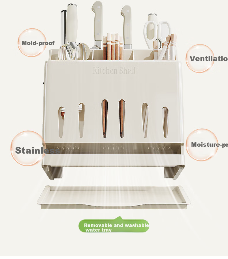 Shuaishi Kitchen Knife Holder, Stainless Steel Cutlery Storage Rack, Integrated Cutting Board And Utensil Organizer 8