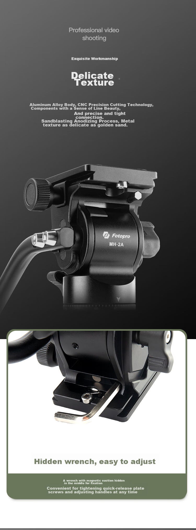 Fotopro MH-2L with Built-In Level Bowl Base, Akar Standard, Camera Mirrorless Video Shooting Hydraulic Damping Camera Gimbal, Black 8