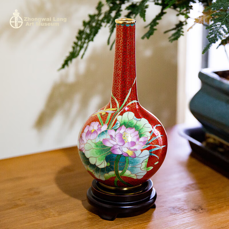 SINO-FOREIGN ENAMEL GALLERY Four Seasons Vase, Straight Neck Bottle, Enamel Flower Pot, Birthday Gift, Living Room Study Office Decoration, New Year Present