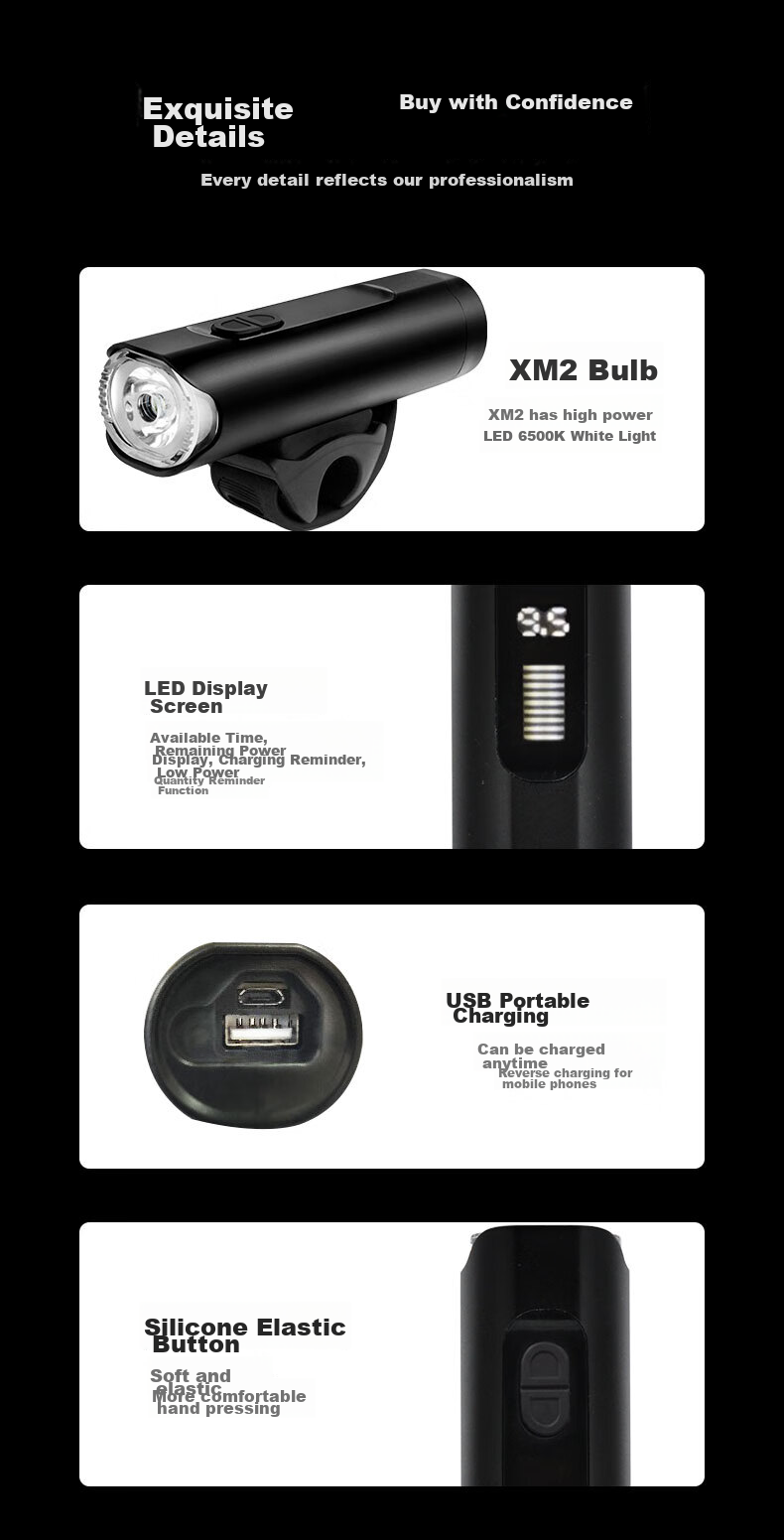 Addview Bicycle Light, Cycling Light, High-Intensity Flashlight, Rechargeable, Waterproof, Cycling Equipment 14