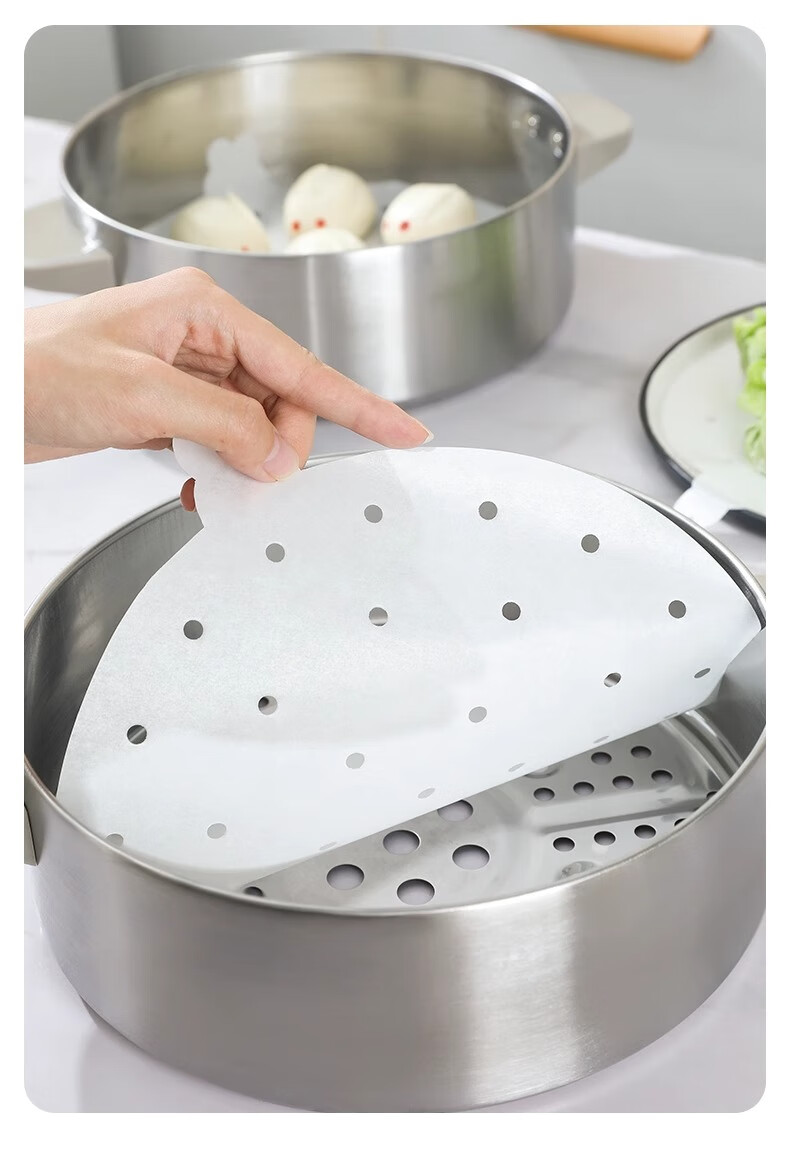 Jiamo Disposable Steamer Cloth, Silicone Oil Non-Stick Paper, for Steamed Buns And Cakes, Baking Liner, Diameter 24cm, 100 Sheets of Steamer Oil Paper 8