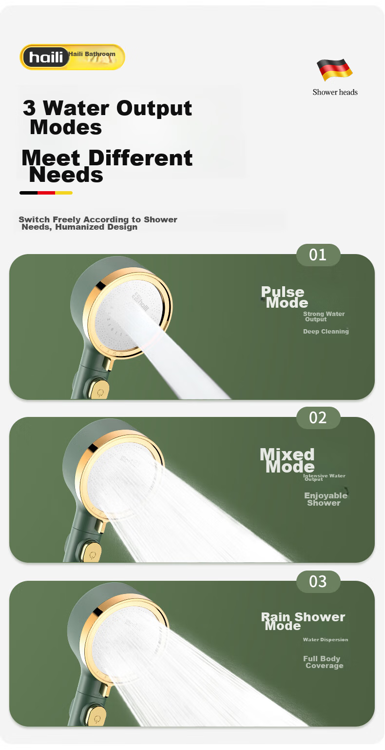 Haili High-Pressure Shower Head, Bathroom Bathing Strong Pressure Handheld Shower, One-Touch Switch, Universal Single Head 09919LJ 15