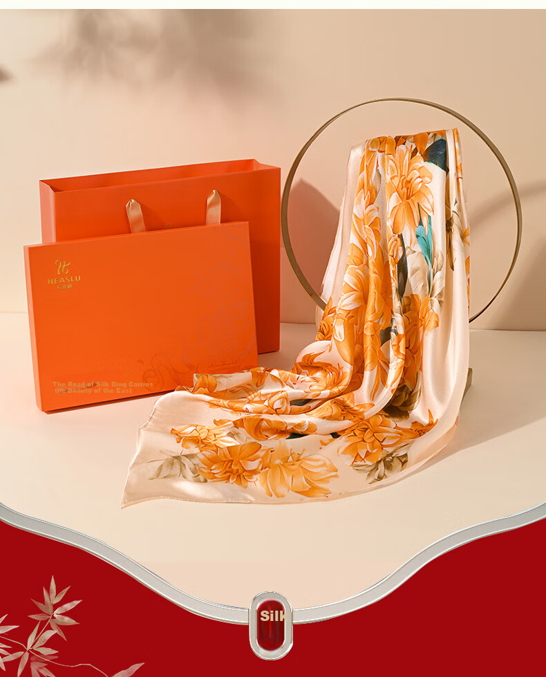 Hangsilu Silk Scarf for Women, Chinese Style Mulberry Silk Shawl Wrap, Elegant Practical Birthday Gift for Wife Or Mother 3