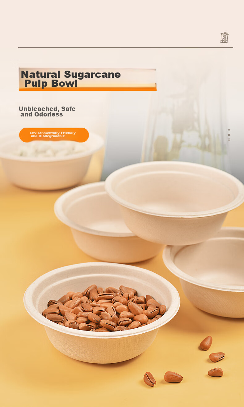 Xingfang Disposable Bowls And Chopsticks, Thickened Biodegradable Paper Bowls, Small Soup Bowls, Hot Pot Bowls, Picnic Plates, Sugarcane Pulp, 220ml*50 Pieces 1