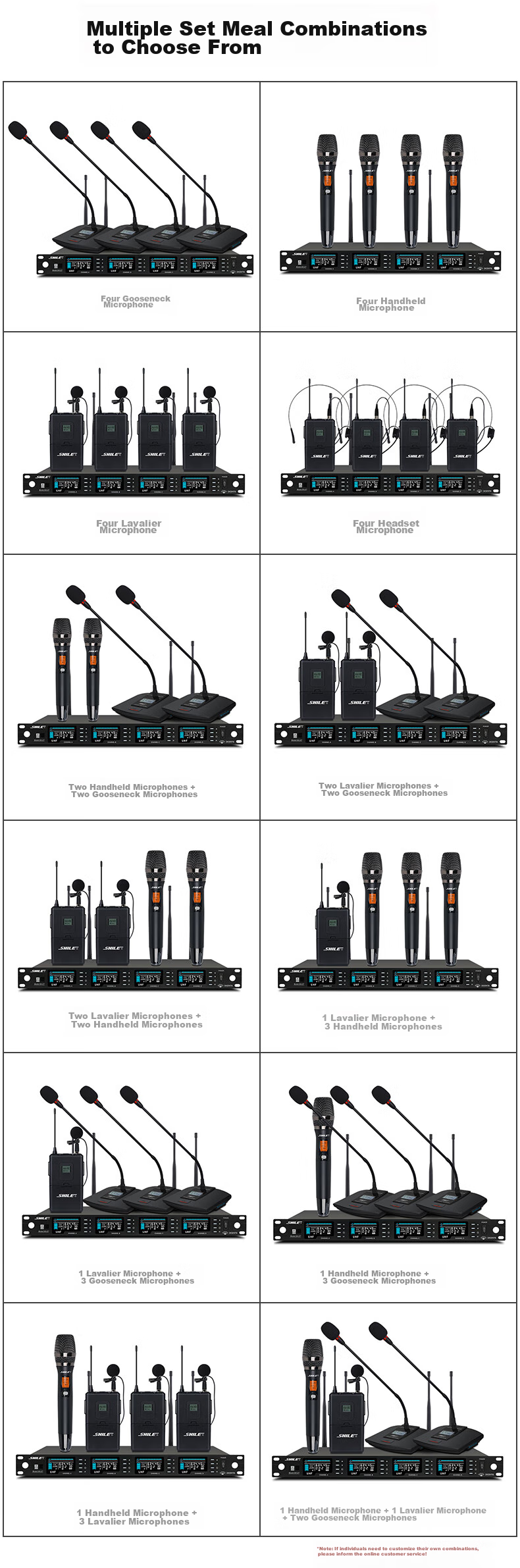 SHILE Wireless Microphone System with Four Handheld Mics, UHF Adjustable Frequency Microphones for Meetings, Training, Lectures, Events, Karaoke, KTV, SH-27 Model with 4 Handheld Mics 4