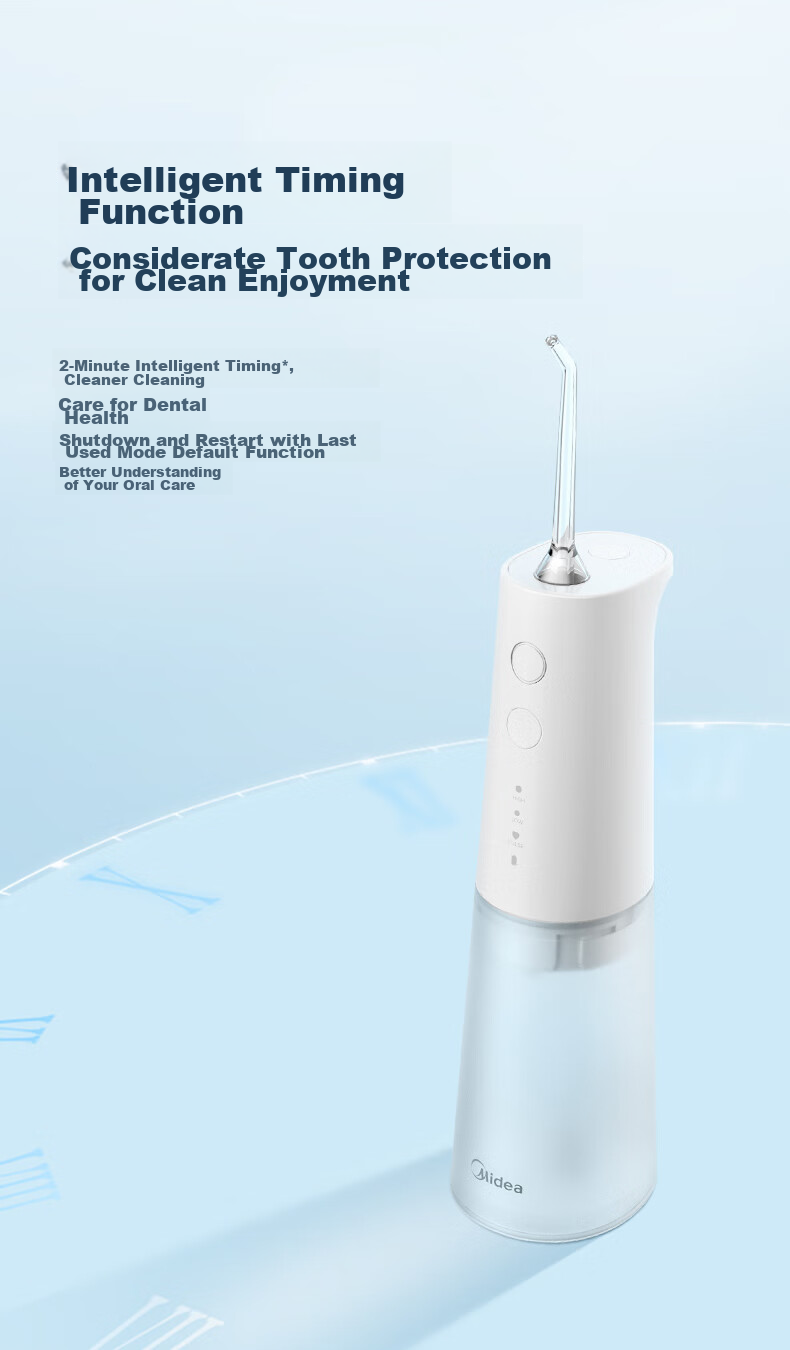 Midea Water Flosser, High-Frequency Pulse Cleaning, Detachable Large Water Tank, Portable Long Battery Life, 4 Modes, 4 Spray Heads, for Home And Travel Use, Suitable for Orthodontics, MC-BJ0102 Blue, Holiday Gift 10