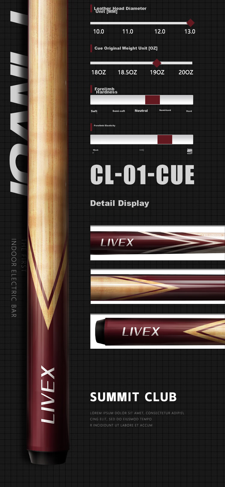 LIVEX Charlie Pool Cue, Large Tip Cue, Chinese 8-Ball Two-Piece Billiard Cue, American 16-Ball Pool Cue, with Cue Tube 3
