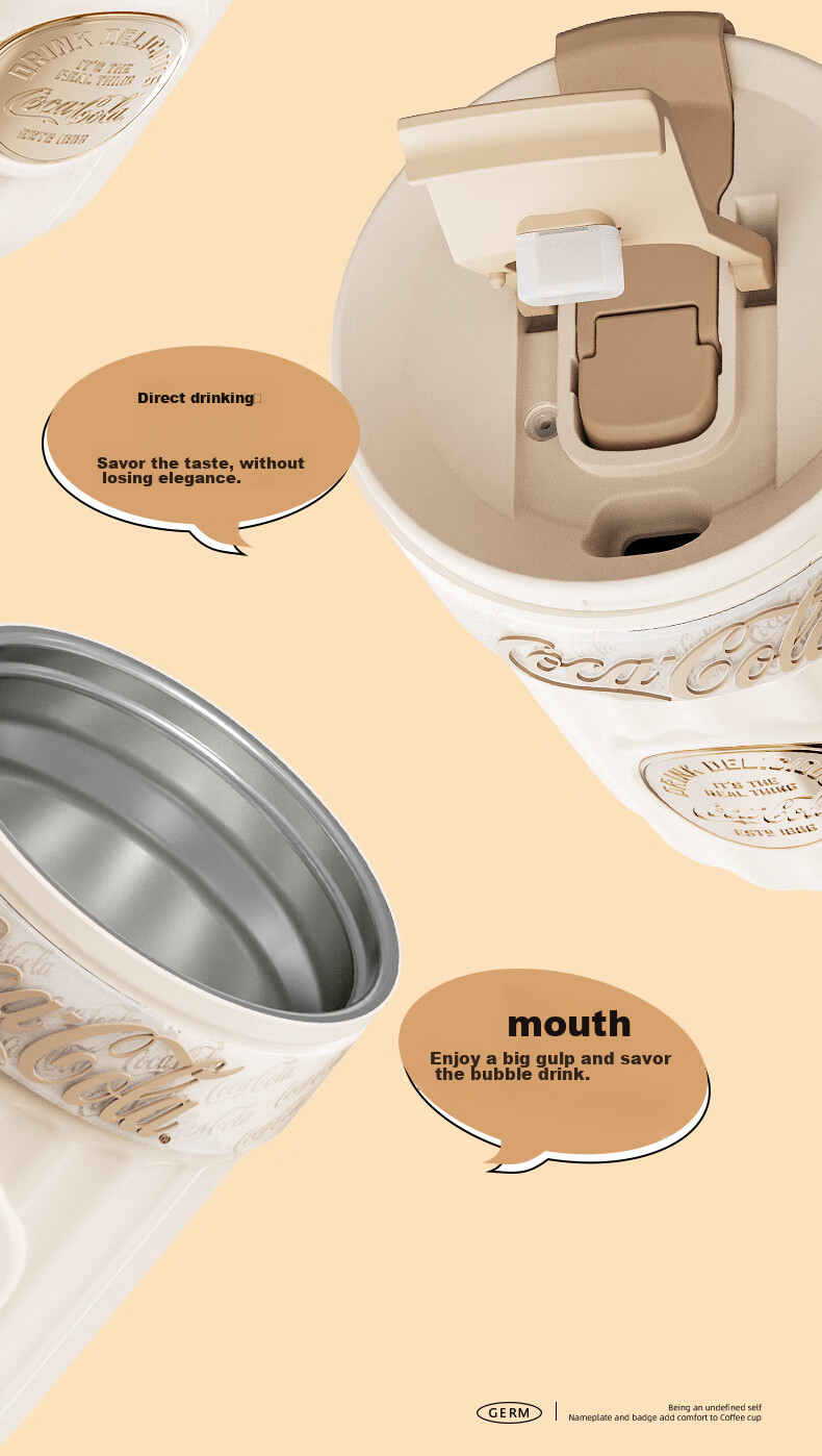 Germ Coca-Cola Dual-Use Insulated Cup with Straw, Water Bottle, Coffee Mug, Large Capacity Student Cup, 400ML, Snow White 5