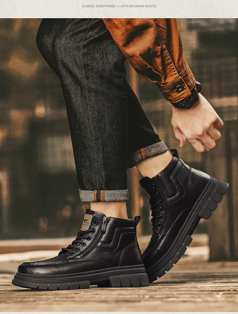 Bull Family Martin Boots Men Autumn Winter New British Style Retro Short Boots Thick Sole Wear-Resistant Men's Work Shoes Outdoor Hiking Shoes 14