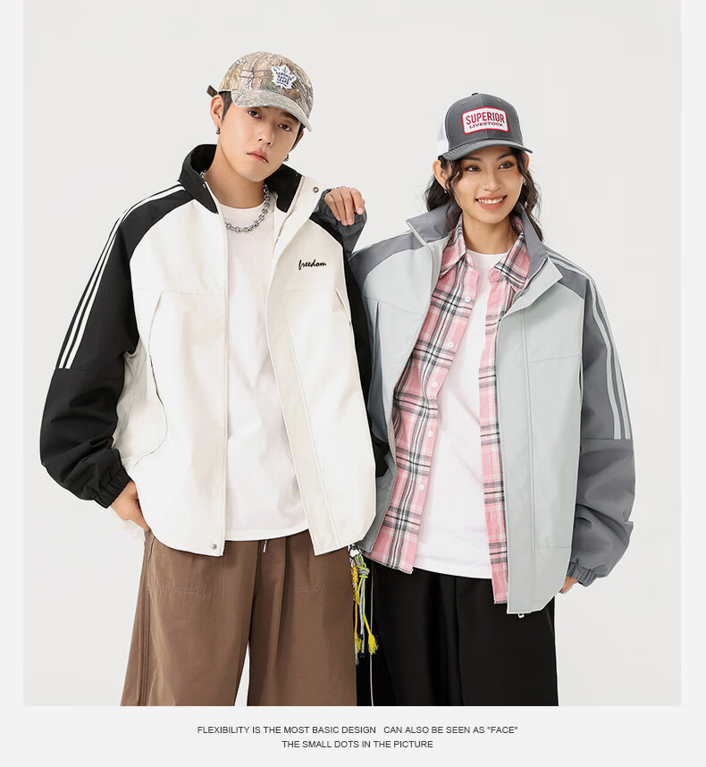 Huili Men's Autumn Workwear Jacket, Outdoor Windbreaker, Trendy Clothing, Men's Outerwear, Gray And White, 2XL 6