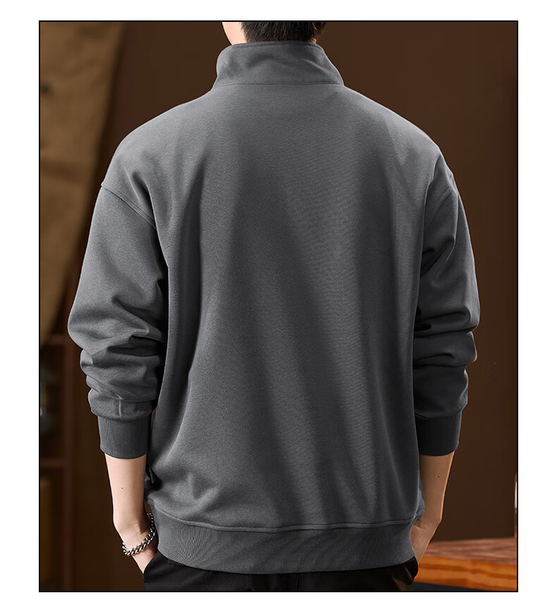 JEEP American-Style Sweatshirt for Men, Spring Trendy Semi-Turtleneck Zip-Up Top, Loose Casual Long-Sleeve T-Shirt for Men's Clothing 16