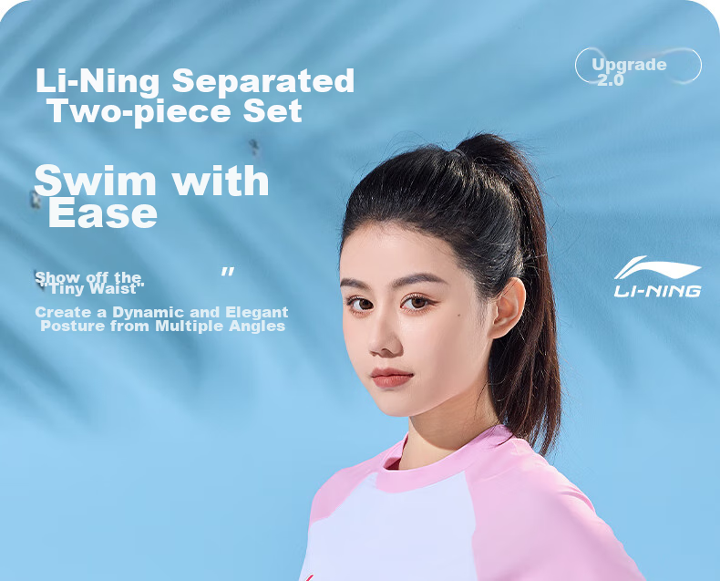 Li-Ning Women's Swimsuit, Sports Casual Two-Piece Boyshort Swimwear, Tummy Control Slimming Hot Spring Swimwear 465 Pink XXL 1
