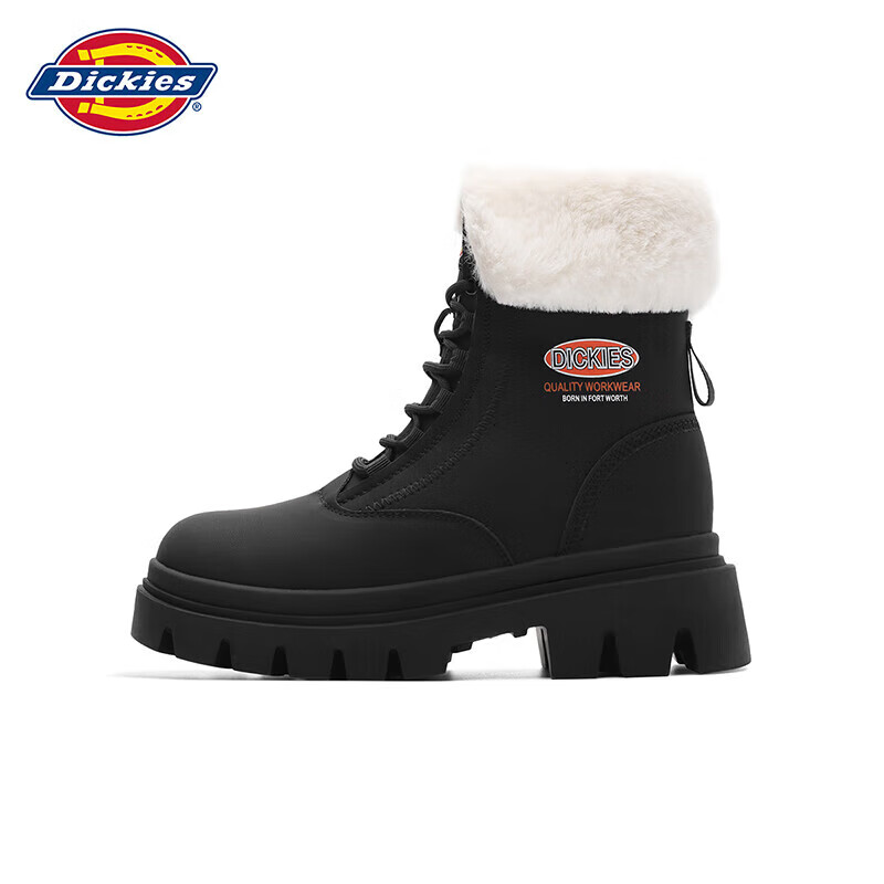 Dickies Women's Snow Boots, Women's Boots with Fleece Lining, Martin Boots, Thickened Warm Cotton Boots, High-Top Casual Boots, Black, Size 35