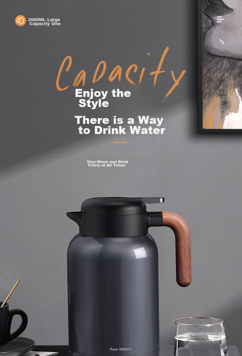 IMOGY IMOGY Insulated Water Bottle, Household Thermos Flask, Large Capacity Hot Water Pot, 316L Stainless Steel Thermal Carafe 2
