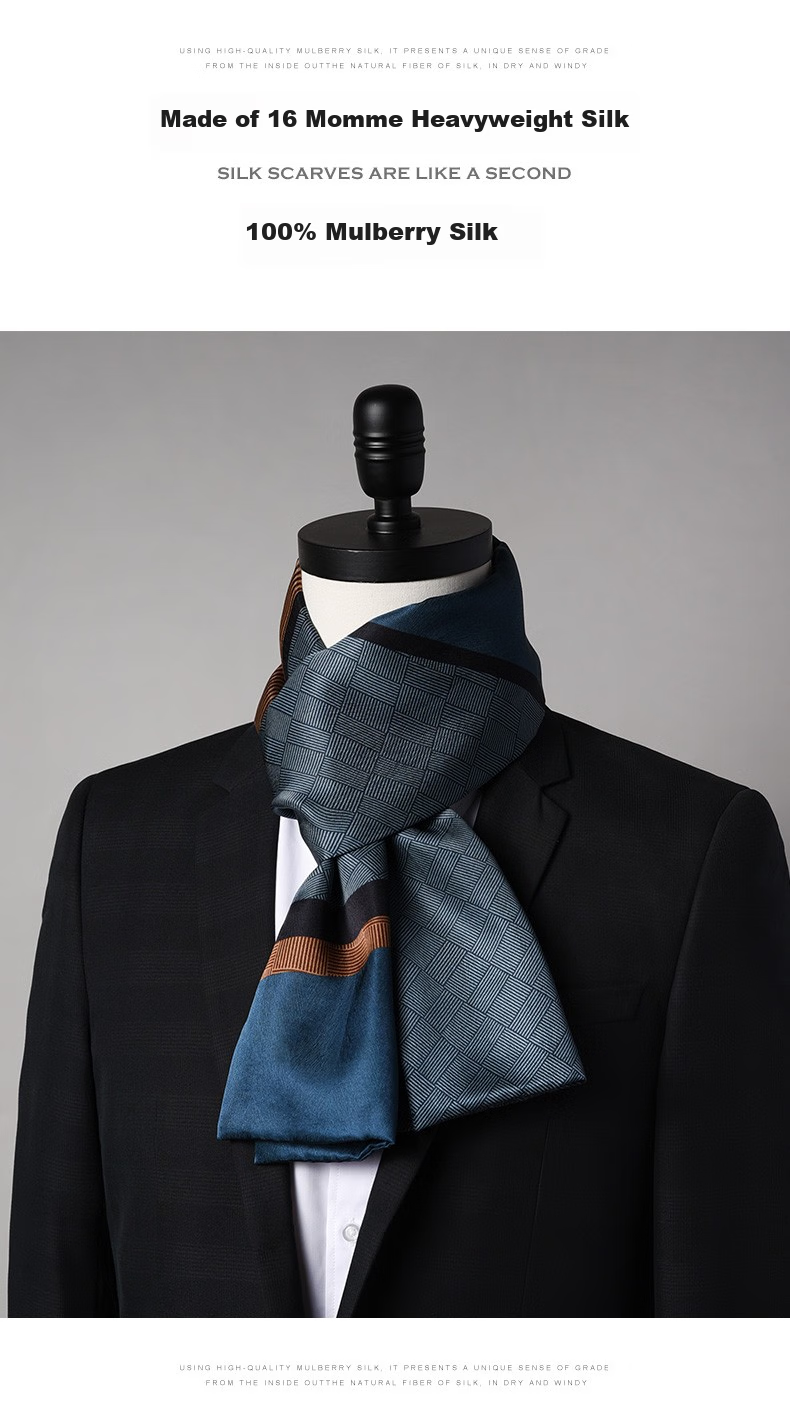 Hangsilu Men's Silk Scarf, Casual Business Style, 16 Meters Long, Double-Layer High-Quality, Birthday Gift, Holiday Present for Dad, Husband, Elders 1