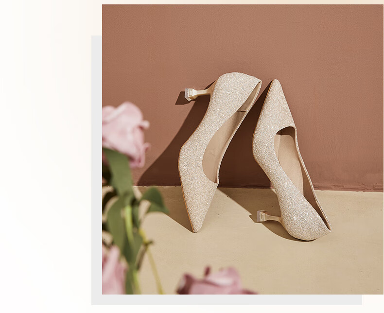 DAPHNE Women's High Heels, Pointed Toe, Stiletto, Shallow Mouth, Single Shoes, Fairy Style, Elegant Heightening Wedding Party Shoes, Champagne Color, Size 34 10