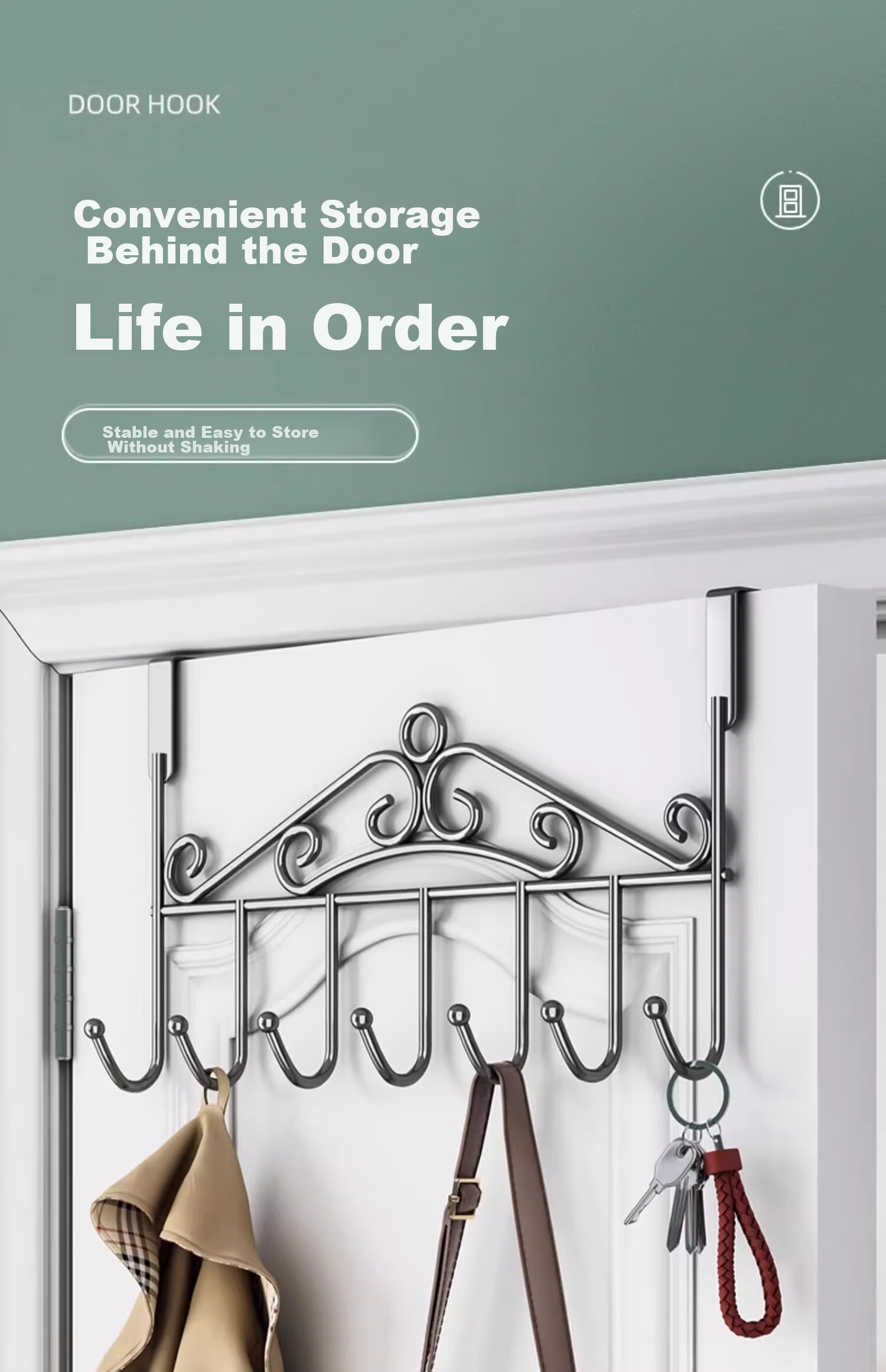 YOUQIN Door Hook, No Drilling Required, Over-The Coat Rack, Clothes And Hat Hanger for Behind The Door 1