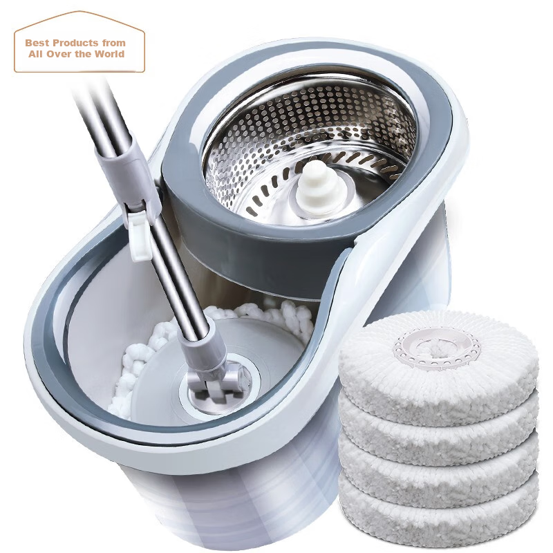 BEKAHIQ Rotating Mop with 4 Cleaning Cloths, Hands-Free Washing, 2026 Floor Mop Bucket, Lazy Spin-Dry Floor Mop for Home Use