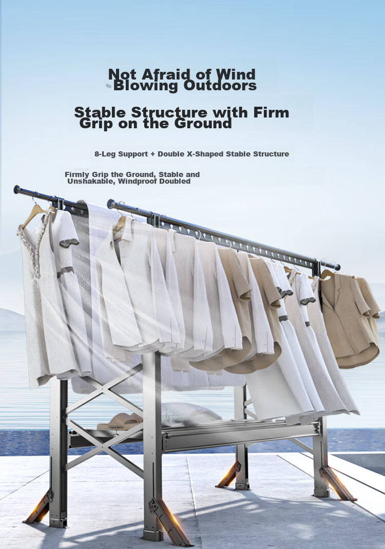 JD Original Floor Folding Double-Pole Clothes Drying Rack, Adjustable Aluminum Alloy Retractable Clothes Hanger for Outdoor Balcony And Bedding Drying 9