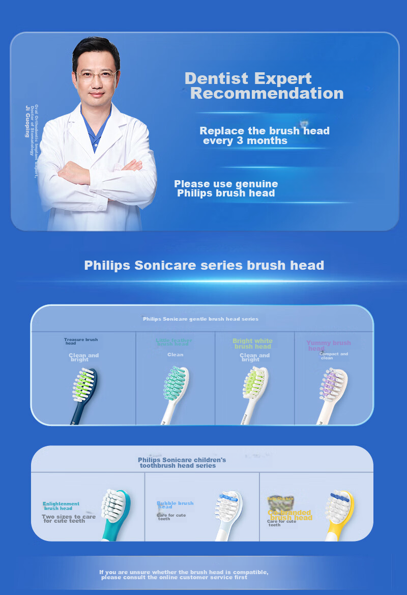 PHILIPS Electric Toothbrush Heads Kids Mini Official Original 2-Pack HX6032/84 Compatible with Little Flying Brush HX5232 HX6322 HX6352 Electric Toothbrush 1