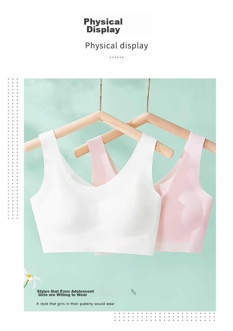 LangSha Children's Underwear, Girls' Sports Bra, Anti-Shock Bra for Teenage Girls, Ice Silk Seamless Bra for Older Children, Developmental Bra for High School Students, Vest 8