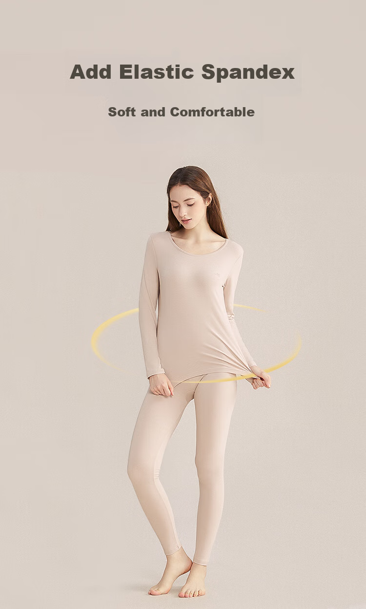 Hodohome Women's Autumn Thermal Underwear Set, Soft Cloud Cotton Comfortable Elastic Base Layer, Warm Ladies' Underwear, Light Lavender Purple, Size 165/90 6
