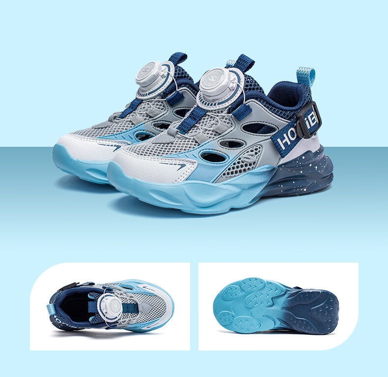 HOBIBEAR Girls' Shoes Summer Children's Sandals Boys' Rotating Buckle Beach Sports Sandals JD79U81 Blue-Gray Size 28 7