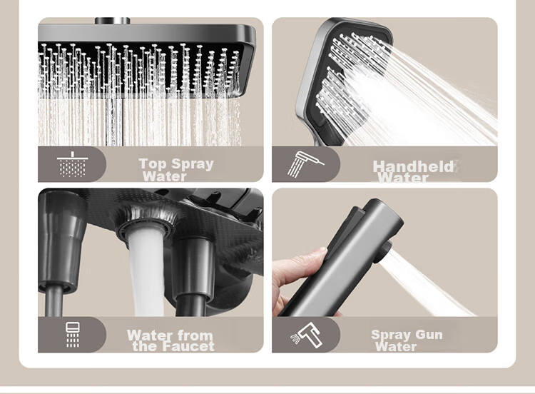 Larsd Shower Head Set with High-Pressure Shower Head, Piano Key Gun Gray Bathroom Shower Head LD7856H 10