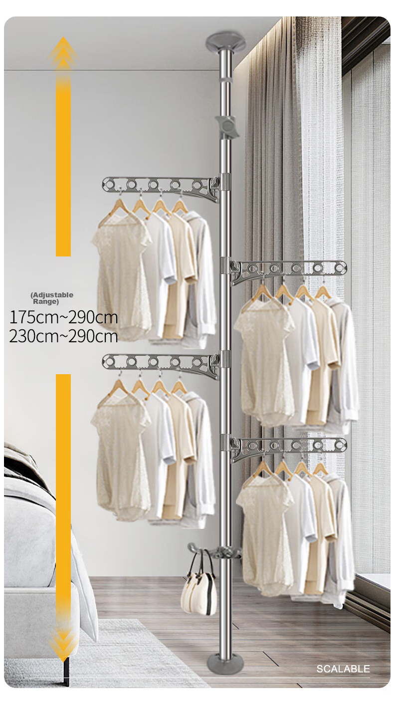 Baoyouni Floor-Standing Clothes Drying Rack, Extendable Stainless Steel Rotating Hanger Stand for Balcony 3