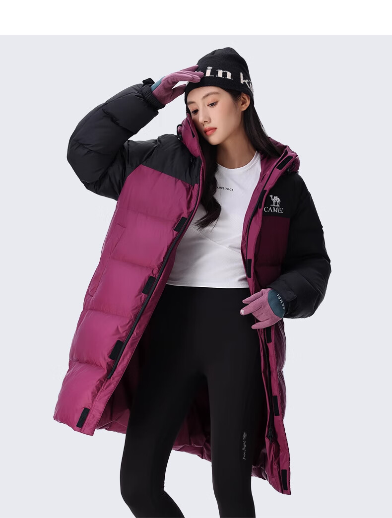 CAMEL Women's down Jacket, Mid-Length Warm Hooded Puffer Coat, down Outerwear, 734CAPN604 L 34