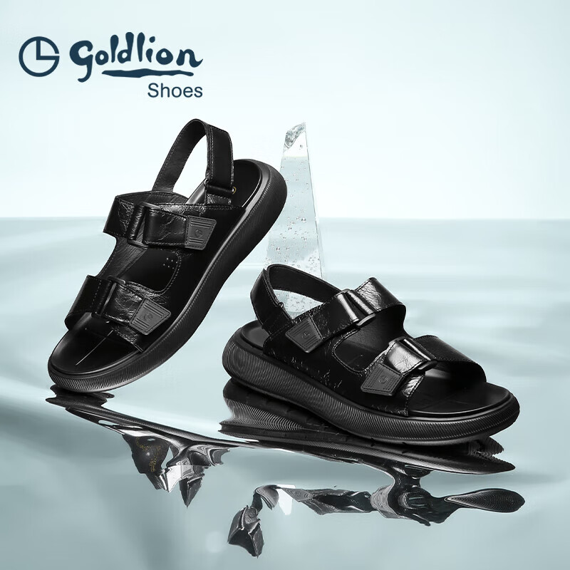 Goldlion Sandals for Men, Fashionable And Stylish Casual Shoes, Summer Outdoor Beach Shoes G542420029AAF Black Size 38