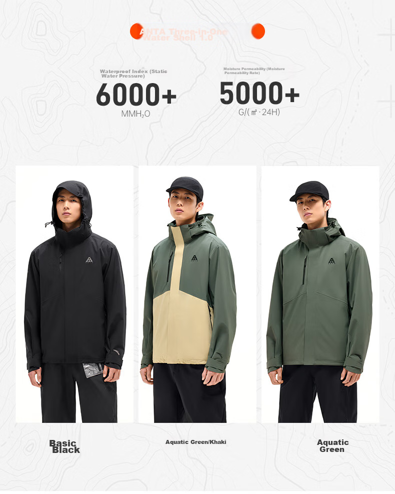 ANTA Water Shell Jacket | Dadi Zhike 3.0 Functional Three-In Jacket for Men, Windproof, Waterproof, Fleece-Lined, Two-Piece Set 31