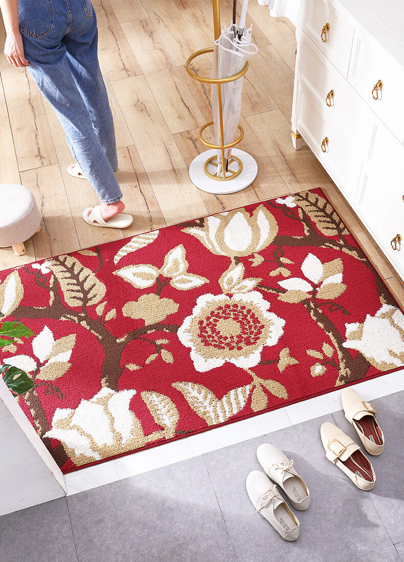 Dajiang Entrance Mat, Doormat, Polypropylene, Red Festive, Foyer Doorway Mat, Indoor Entrance Mat, 80x110cm, Leaf Patter 12