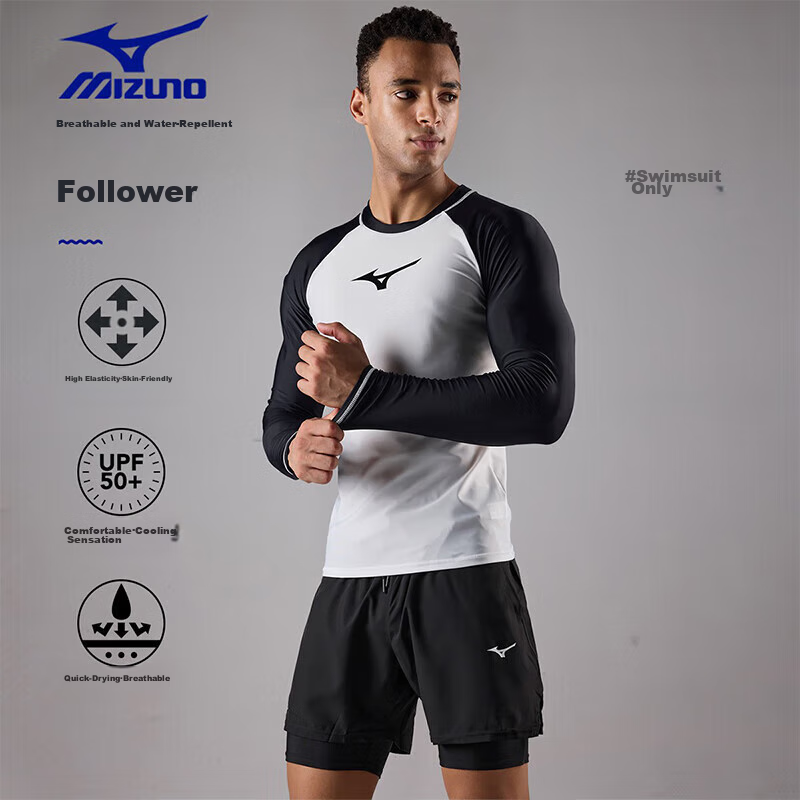 Мужской купальный костюм MIZUNO AB109, с длинным рукавом, быстросохнущий, для серфинга и пляжа, размер M, черный