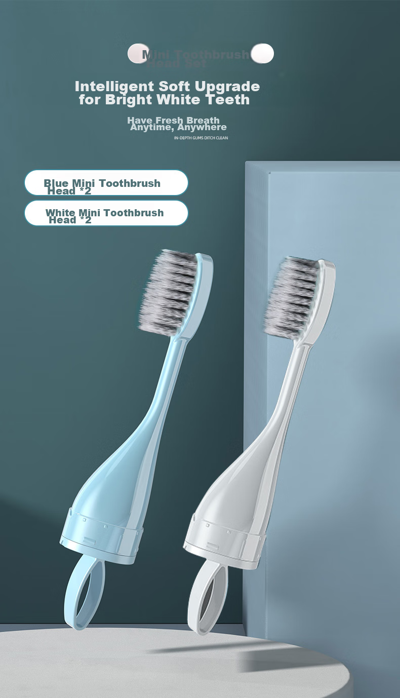 Etravel Toothbrush Heads Set of 4 Travel-Friendly Foldable Mini Soft Bristles Small Heads Blue*2 + White*2 1