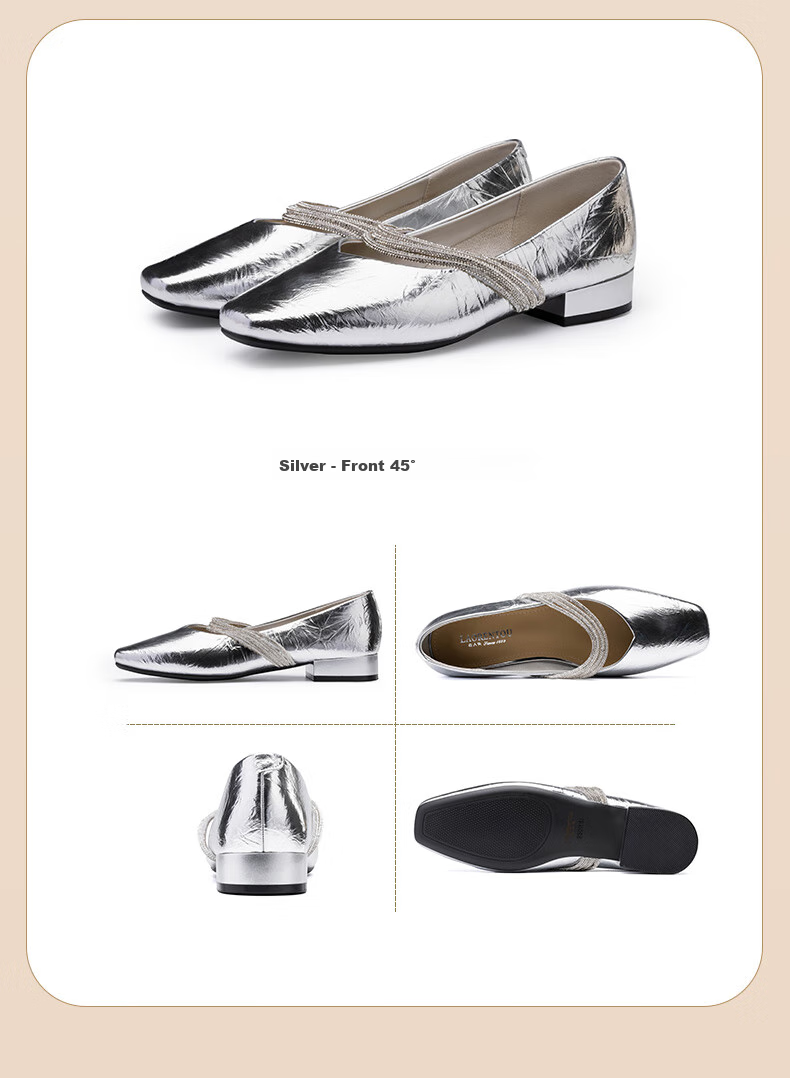 LAORENTOU Women's Single Shoes, Evening Wind Shoes, Mary Jane Heel, Elegant Rhinestone Chunky Heel, Fashionable Women's Shoes, LB15538, Beige, Size 35 14