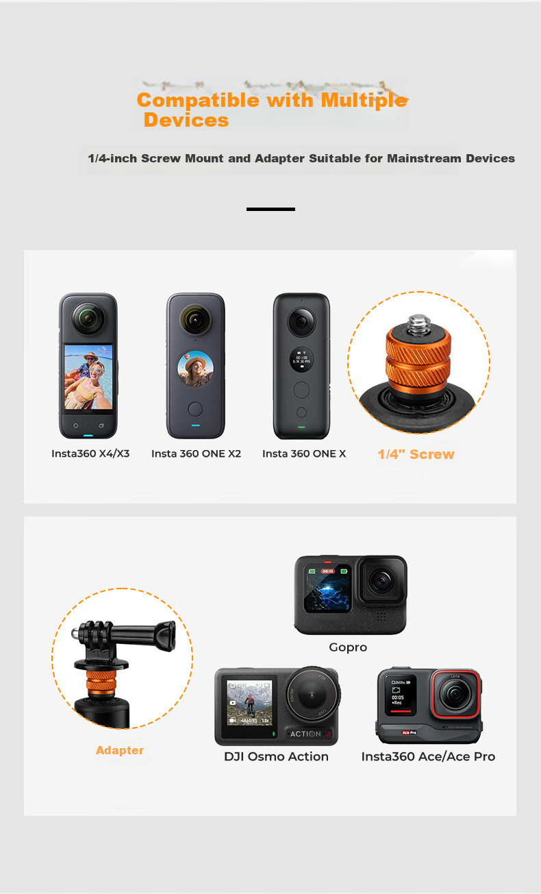 Zhuoer Suitable for DJI Nanopocket 3, Action 6/5pro/4 Selfie Stick, GoPro 13/12 Action Camera Extension Pole, Tripod, Yingshi InstaX5 Bracket 6