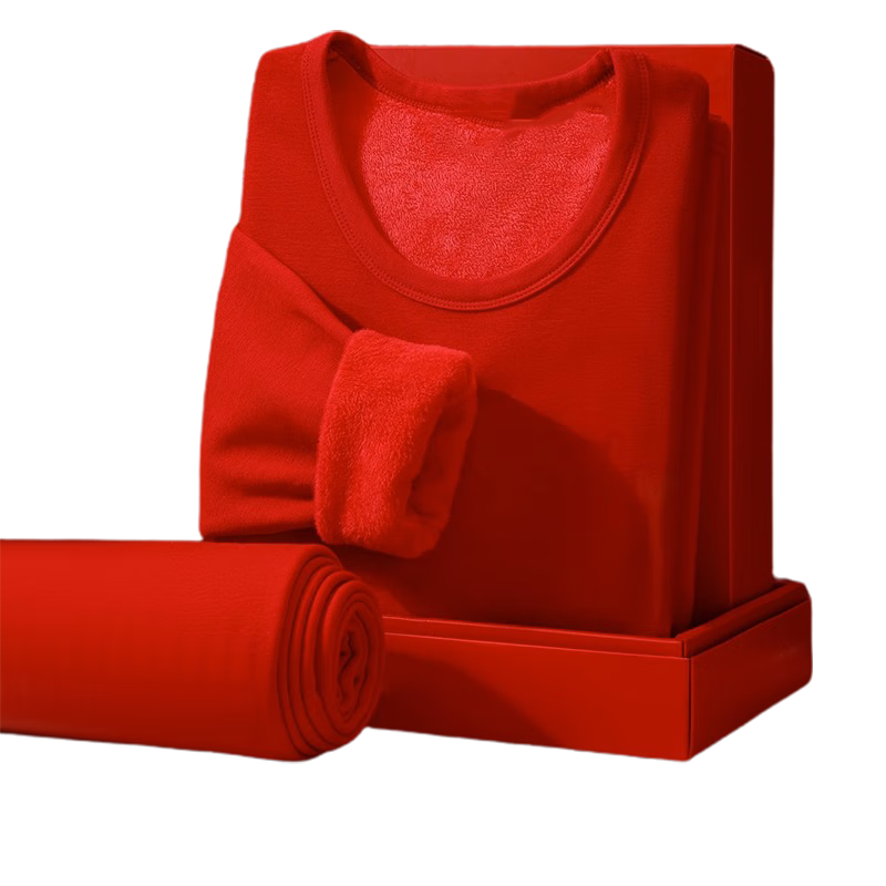 LangSha Horse Year Zodiac Red Thermal Underwear for Men, Fleece-Lined Thick Autumn Top And Bottom, Underwear Socks Wedding Gift Box