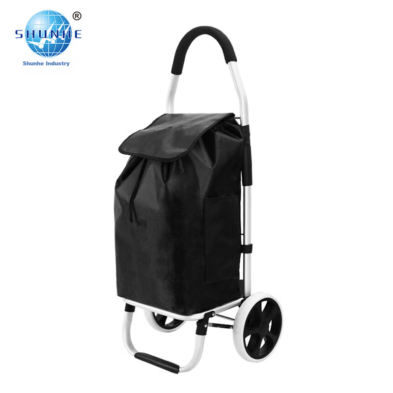 Shunhe Shopping Cart, Aluminum Alloy Trolley for Grocery Shopping, Foldable Small Cart, Portable Hand-Pulled Cart with 100 Jin (50 Kg) Load Capacity V50B