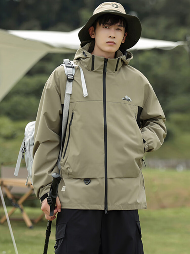 JEEP Men's Jacket, Spring And Autumn Loose-Fitting Hooded Sports Outdoor Clothing, Men's Outerwear 074, Black, Size L 13