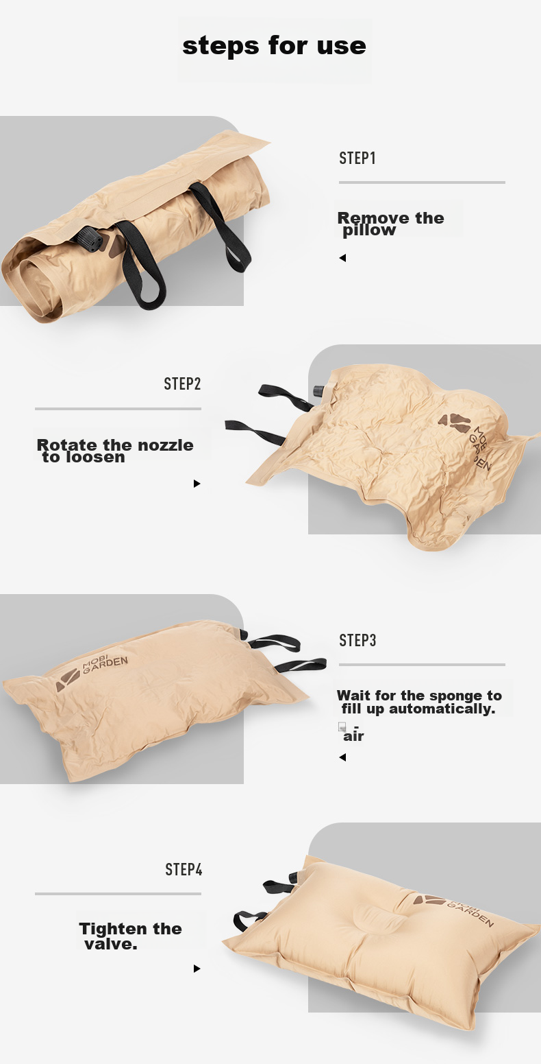 MOBIGARDEN Automatic Inflatable Pillow, Travel Pillow, Portable Comfortable Nap Camping Pillow, NXL1534002, Warm Sand Color 9