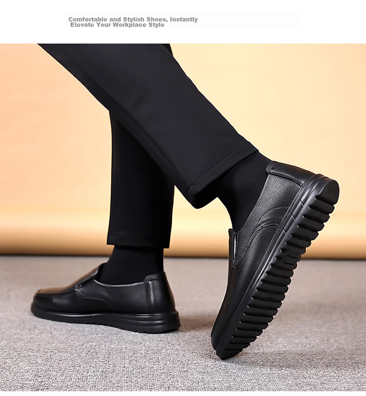 EGCHI Men's Leather Shoes, Business Casual Shoes, Top-Grain Cowhide Slip-On Driving Shoes, C8833, Black, Size 43 20