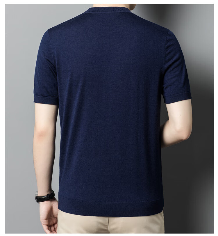 Hengyuanxiang Washable Fine-Spun Wool Sweater for Men, Thin Round Neck Short Sleeve Knitted T-Shirt Pullover, Bright Red, Size 165 24