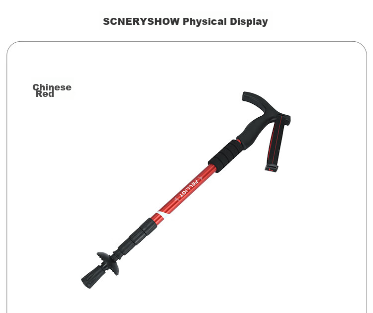 Pelliot Outdoor Hiking Pole, Extendable T-Handle Trekking Stick, Climbing Cane, Aluminum Alloy Walking Pole, 165036009, China Red 16